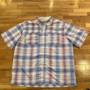 Habit Mens XL Fishing Shirt Short Sleeve Plaid Blue Red UPF 40+ Ventilated Back